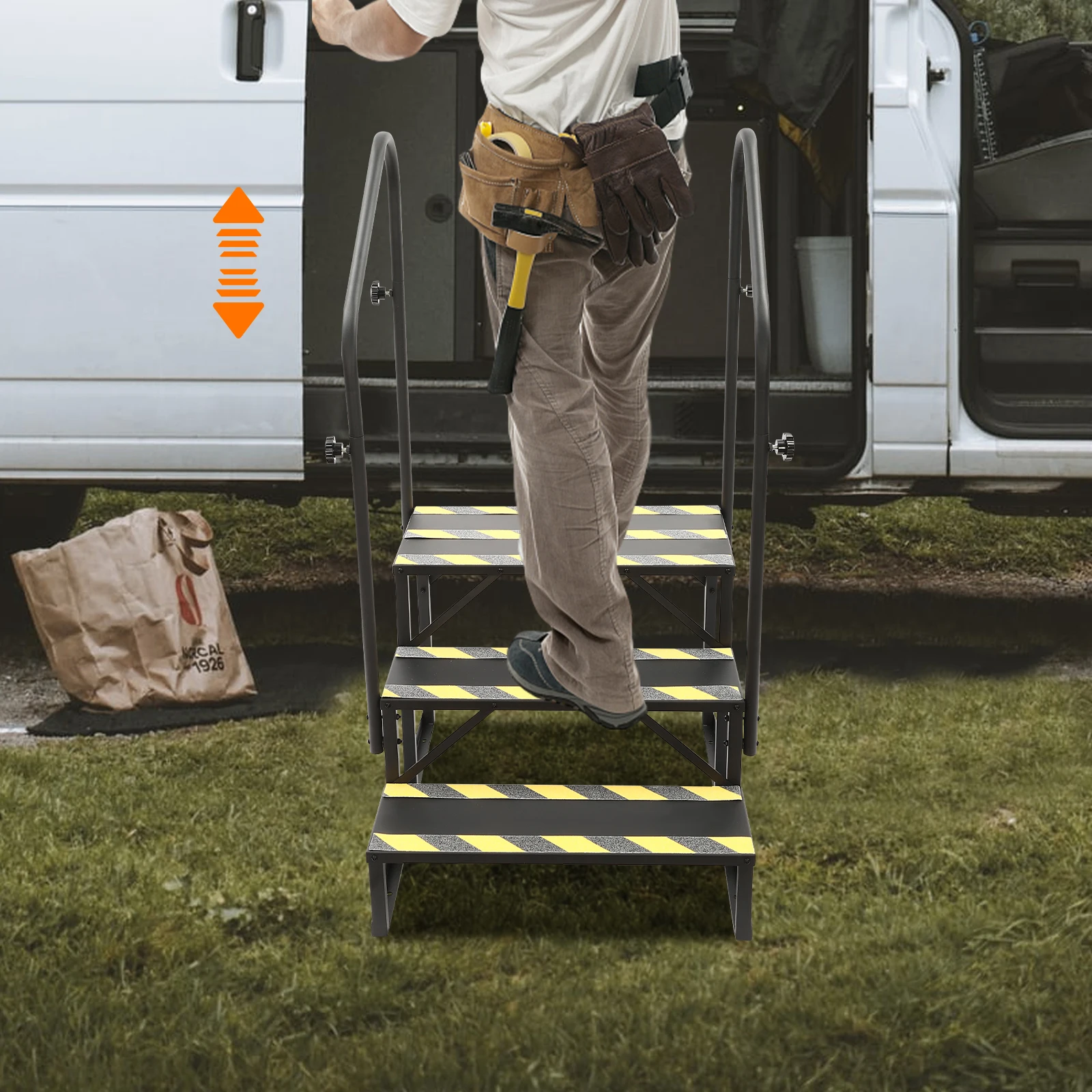 3-Step Ladder- RV Steps with Handrail- Pool Ladder- Heavy-Duty Safety Steps- Stairs Steps for Home, RV, Camper, Hot Tub, etc. - Image 3