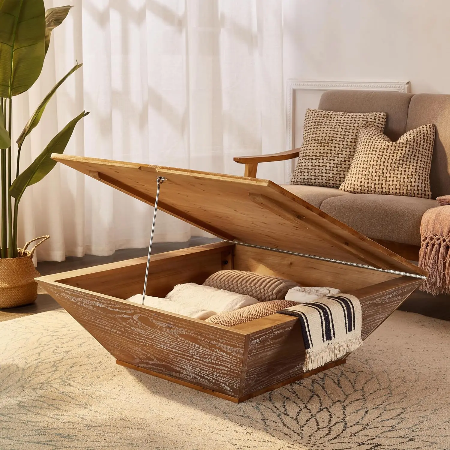 Square Wood Coffee Table- Lift-top Farmhouse Coffee Table with Storage - Image 3