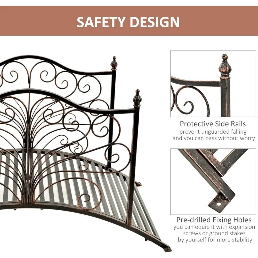 4-FT Metal Garden Bridge- Side Rails- Arch Footbridge with Scrollwork- 440 lbs Capacity- Easy Assembly- Yard, Lawn, Garden - Image 3