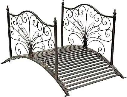 4-FT Metal Garden Bridge- Side Rails- Arch Footbridge with Scrollwork- 440 lbs Capacity- Easy Assembly- Yard, Lawn, Garden - Image 7