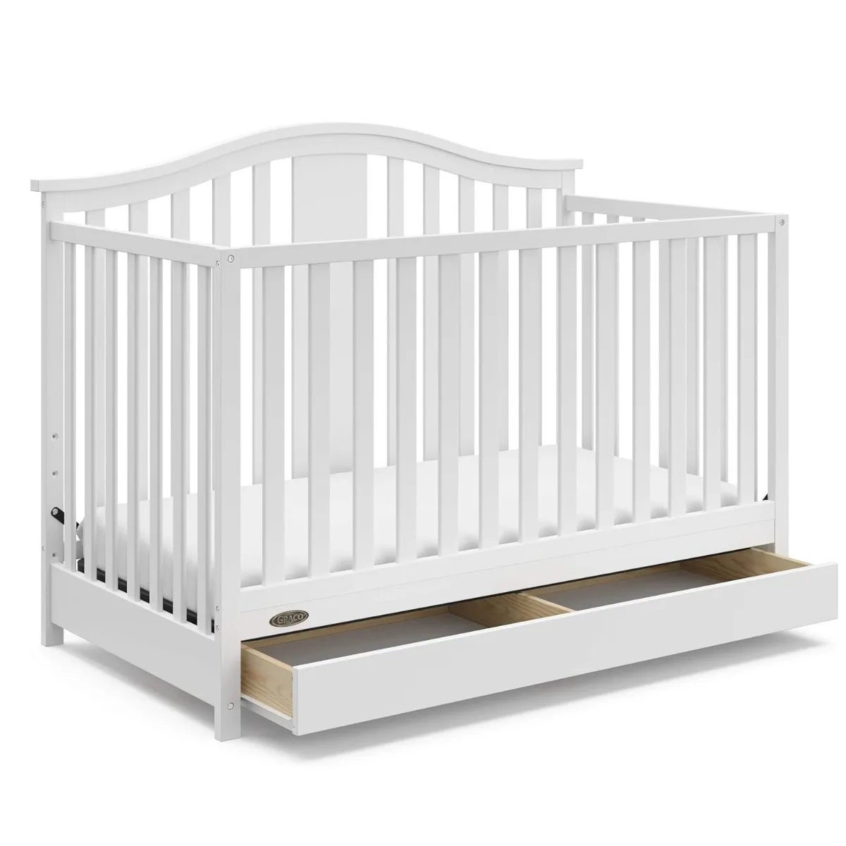 White 4-in-1 Convertible Crib and Drawer Combo- Newborn to Toddler to Full Size Bed - Eco-Friendly Nursery Solution - Image 2