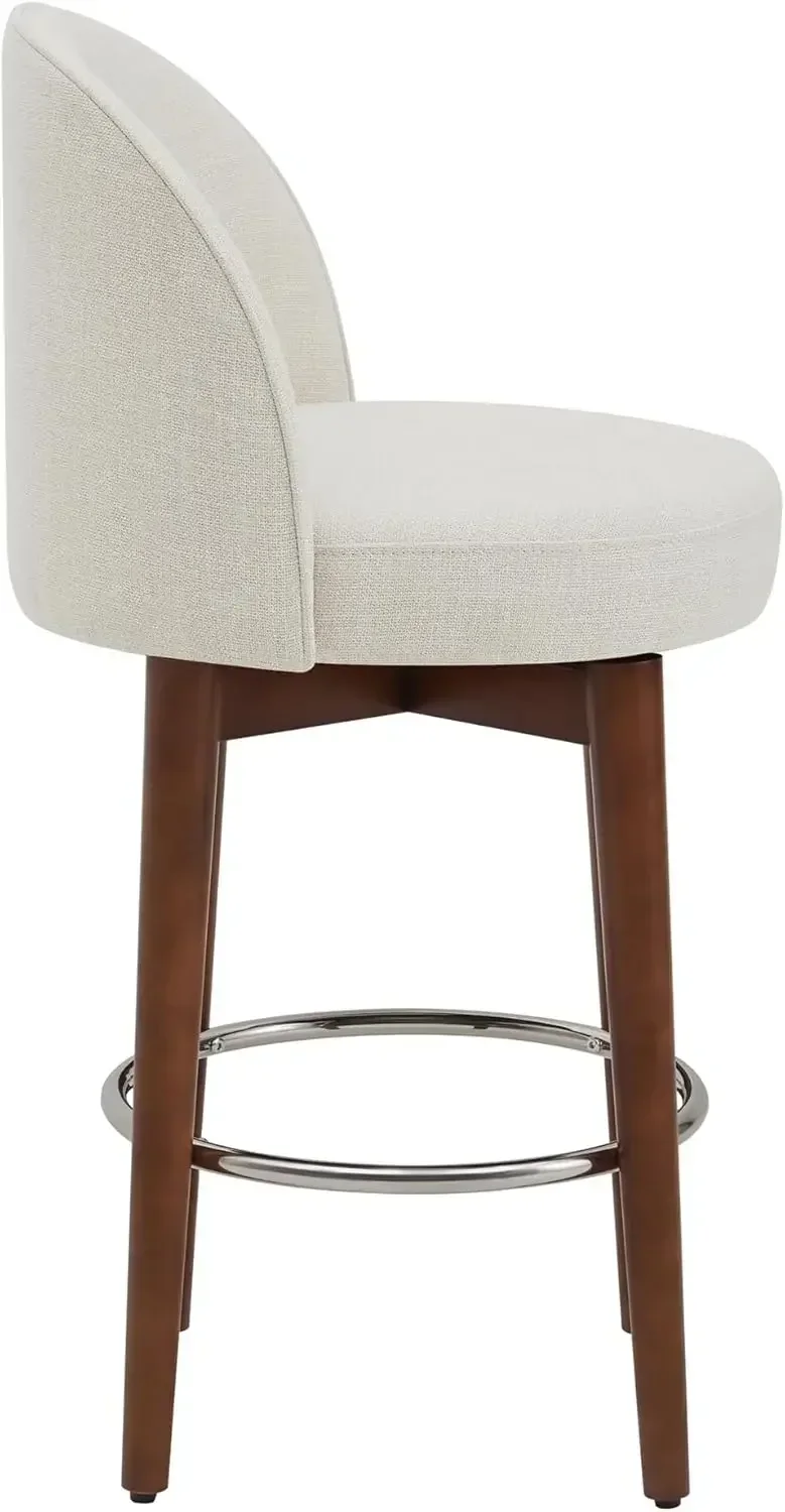 Set of 2 Counter-Height Bar Stools- FSC Certified Swivel Barstools for Kitchen Island- 26.4" H Seat Height- Linen Fabric - Image 6
