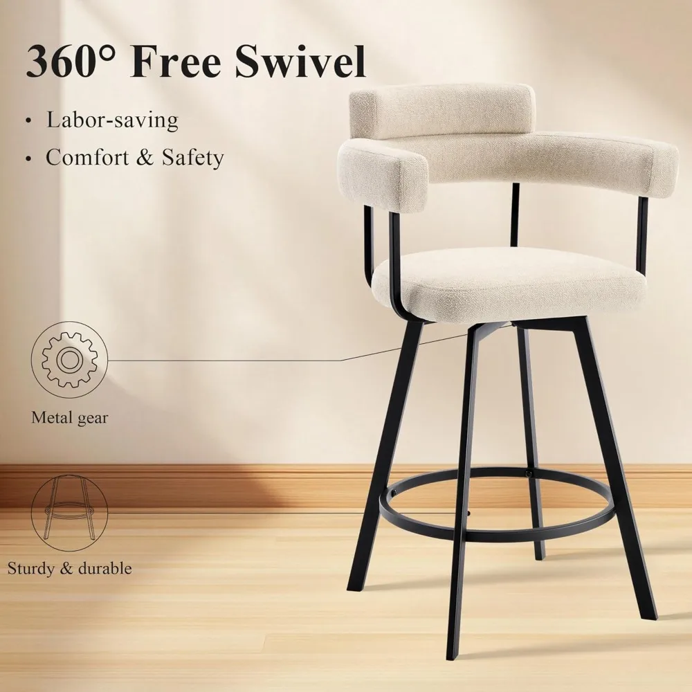 Set of 4- 26’’ Swivel Counter-Height Bar Stools- Round Back- Linen Upholstered Barstools with Round Footrest- 4 Colors - Image 3
