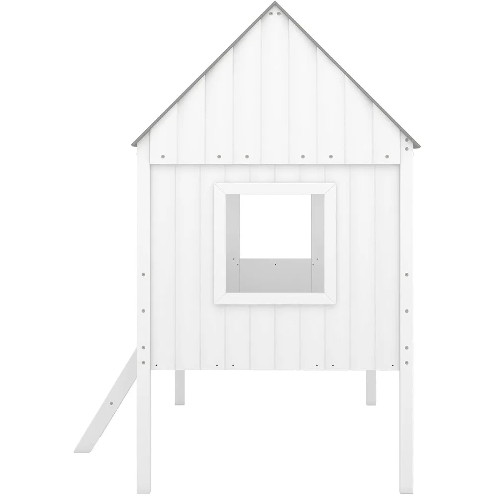 Twin House Bed for Kids- Wood Low-loft Bed Frame with Windows and Roof- Easy Assembly, for Girls/ Boys- 4 Colors - Image 5