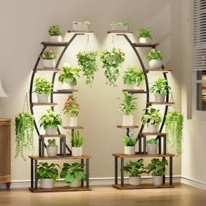 9-Tiered Indoor Plant Stand with Grow Lights- 64" Tall