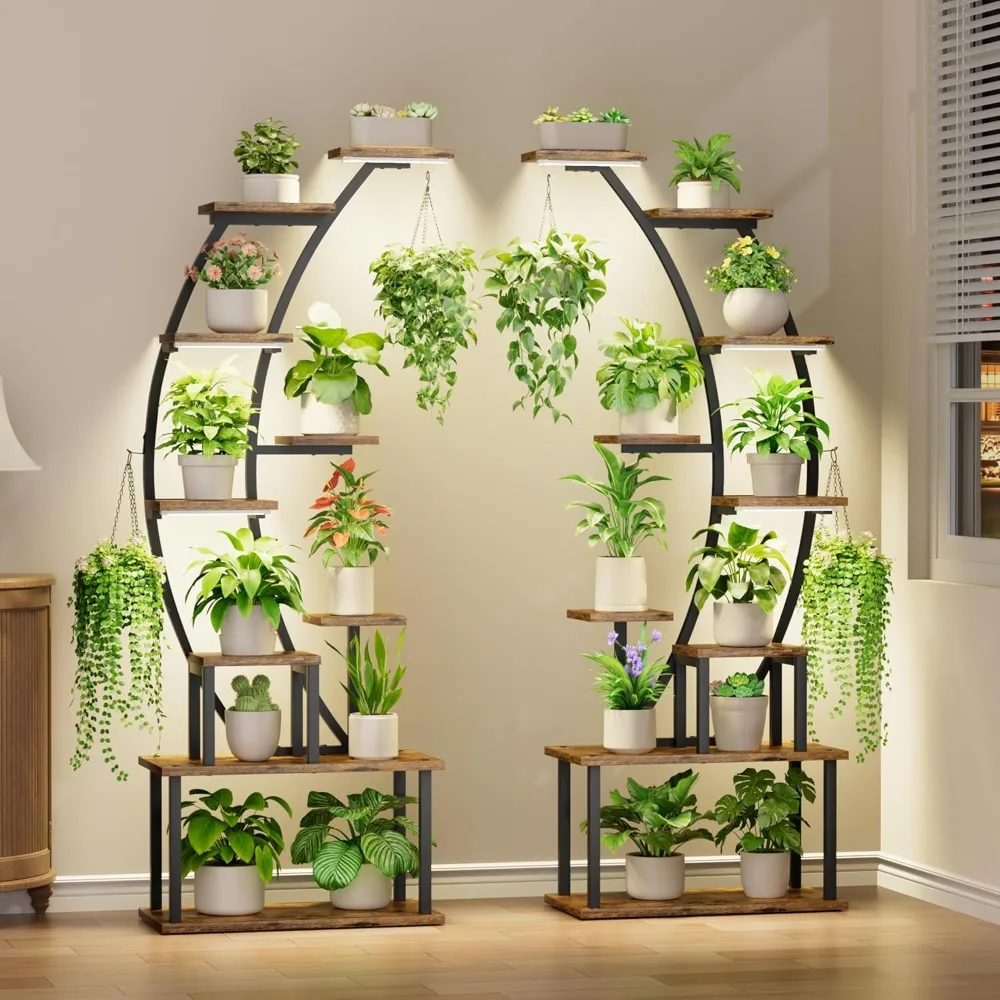 9-Tiered Indoor Plant Stand with Grow Lights- 64" Tall