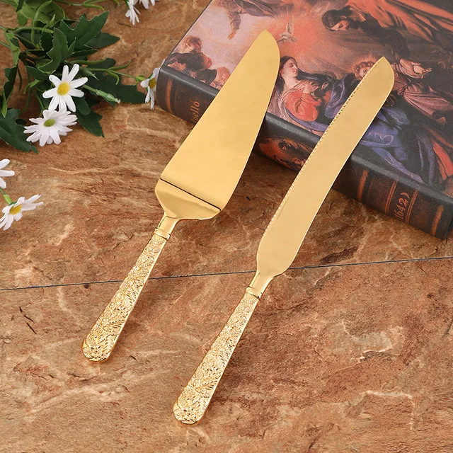 Wedding/Home Cake Knife And Server Set- 2-PCS Gold Cake Cutting Utensils- Engraved Cake Cutter and Serving Spatula for Wedding Party- 10 Styles - Image 17