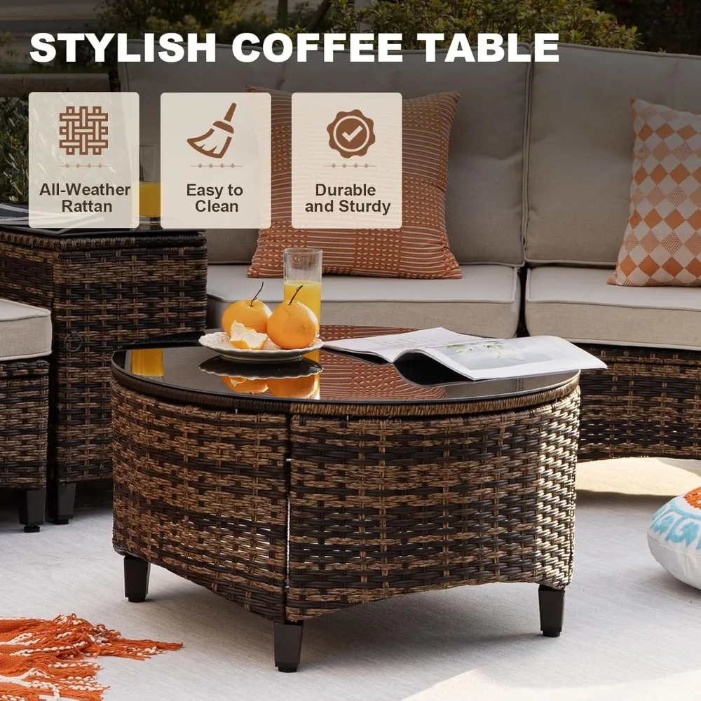 9-Piece Patio Furniture Set- Half-Moon Curved Sectional Sofa- Coffee Table- For Winter Add a Fire Pit! - Image 6