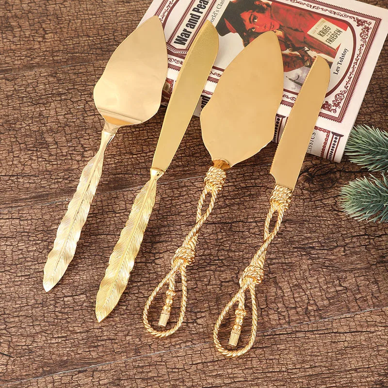 Wedding/Home Cake Knife And Server Set- 2-PCS Gold Cake Cutting Utensils- Engraved Cake Cutter and Serving Spatula for Wedding Party- 10 Styles - Image 5