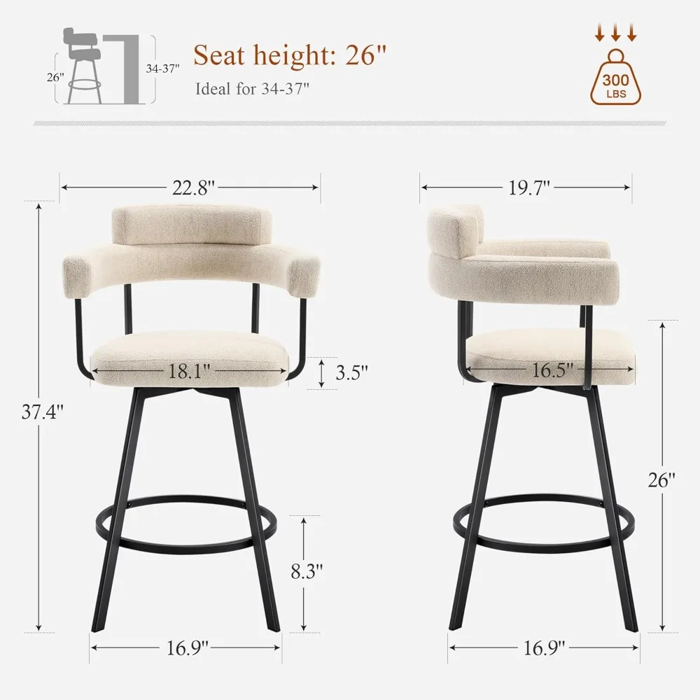Set of 4- 26’’ Swivel Counter-Height Bar Stools- Round Back- Linen Upholstered Barstools with Round Footrest- 4 Colors - Image 2