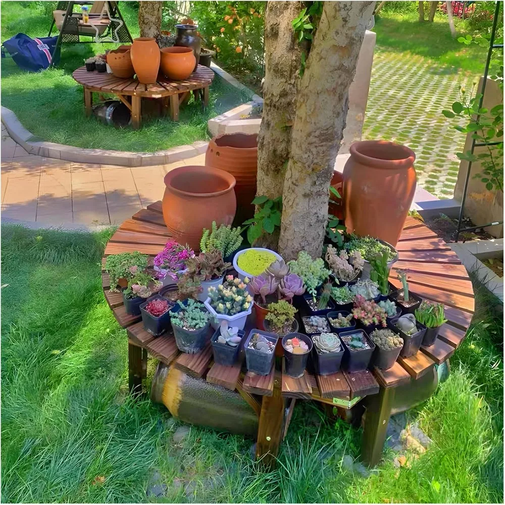 Wrap-Around Tree Bench- Curved Wooden Seat- Semicircular Design for Gardens, Patios, Backyards, and Lawns - Image 2