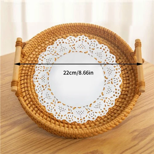 1PC Woven Rattan Storage Basket- Strap Handle- Tray for Bread, Snacks, etc.- Home Organization Basket - Image 8