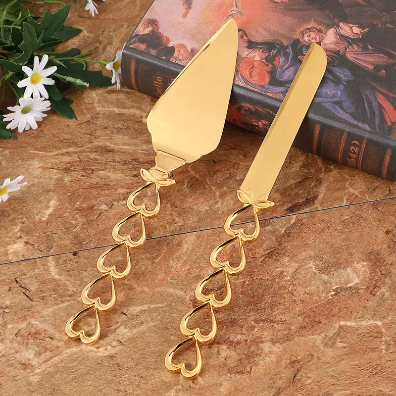 Wedding/Home Cake Knife And Server Set- 2-PCS Gold Cake Cutting Utensils- Engraved Cake Cutter and Serving Spatula for Wedding Party- 10 Styles - Image 3
