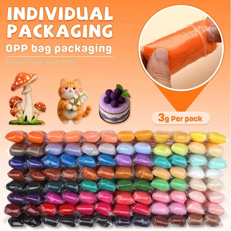 96-Pcs Wool Roving Yarn- Multicolor- Doll Making- Hand Spinning- Wool Wet and Dry Felting - Image 2