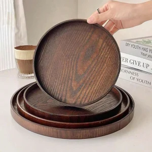 Round Wooden Serving Tray- 21/27/30 cm Wood Platter- Decorative Serving Tray