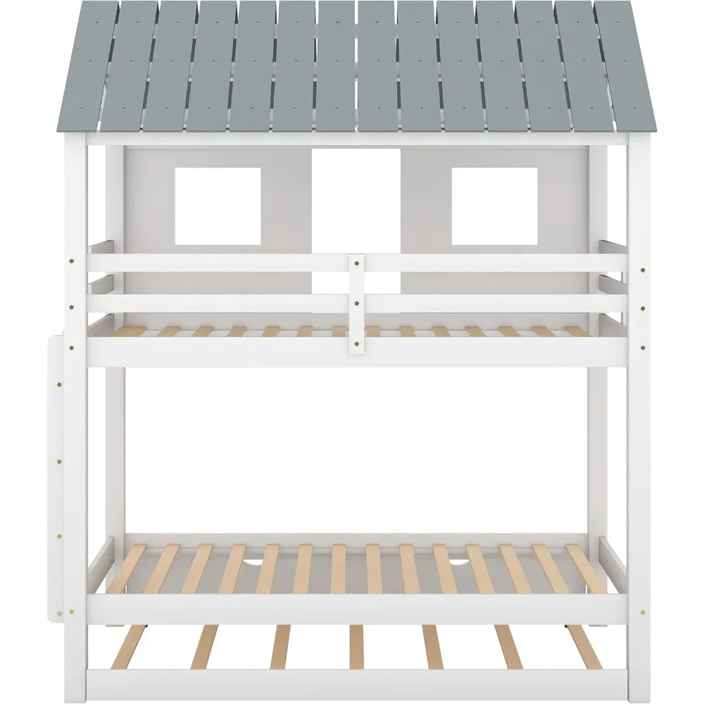 House Bunk Bed for Kids- Twin-Over-Twin Bunk Bed with Trundle- Kids Playhouse Bunk Beds for Girls & Boys- No Box Spring Needed - Image 5