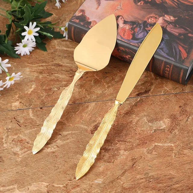 Wedding/Home Cake Knife And Server Set- 2-PCS Gold Cake Cutting Utensils- Engraved Cake Cutter and Serving Spatula for Wedding Party- 10 Styles - Image 11