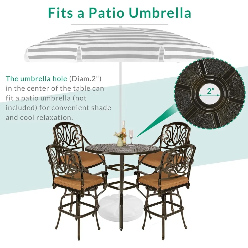 5-Piece Patio Set- Swivel Bar Stools- All-Weather, Cast Aluminum- Bar Height Bistro Set with 4 Cushioned Chairs- 3 Different Set Styles - Image 5