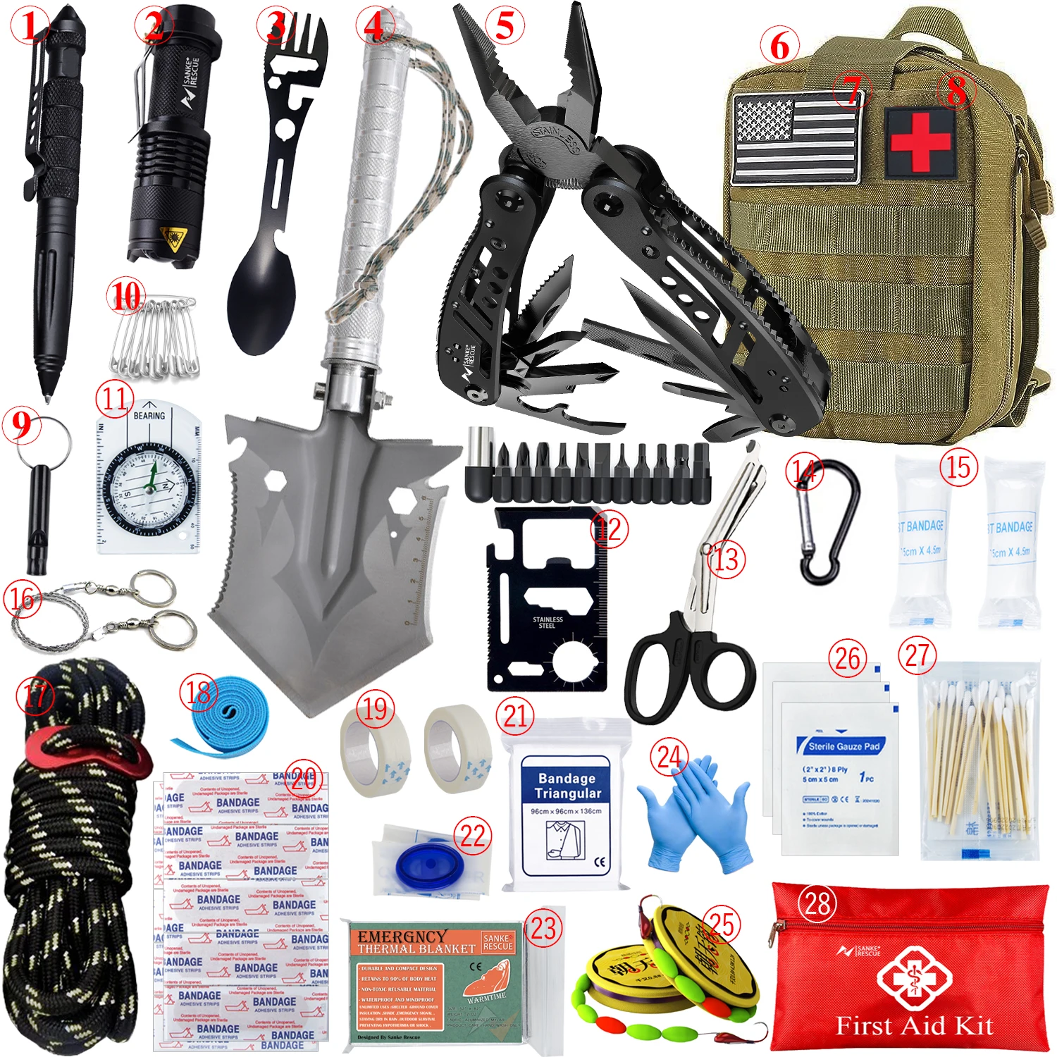 Full Set Survival First Aid Kit- Molle Outdoor Emergency Kit- Camping, Hiking, Home, Car, or Truck- Trauma Bag - Image 7