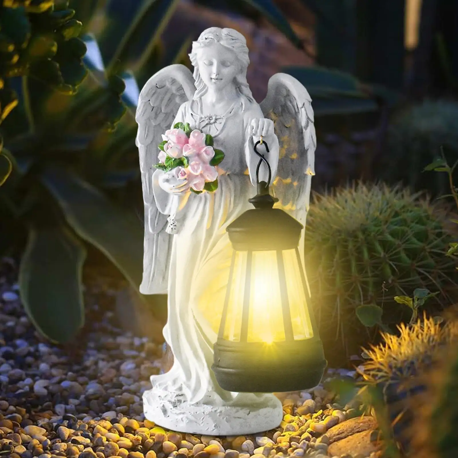 Angel Sculpture- Decorative Resin Statue- Solar Lantern For Patio, Yard, Backyard, or Garden - Image 4