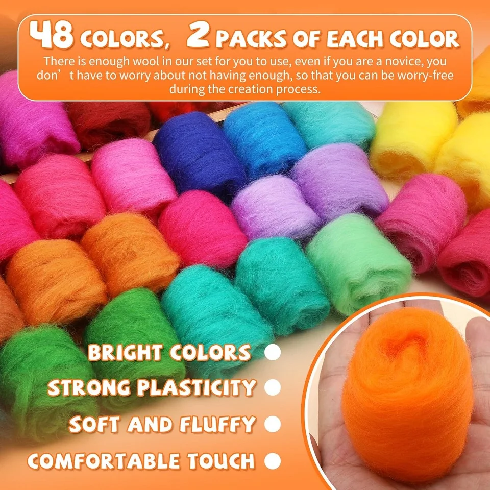 96-Pcs Wool Roving Yarn- Multicolor- Doll Making- Hand Spinning- Wool Wet and Dry Felting - Image 3