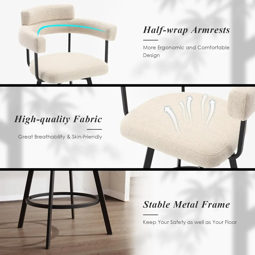 Set of 4- 26’’ Swivel Counter-Height Bar Stools- Round Back- Linen Upholstered Barstools with Round Footrest- 4 Colors - Image 4