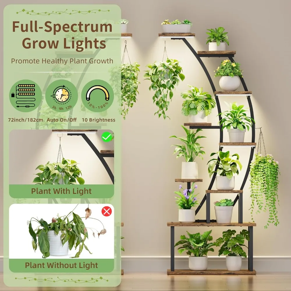 9-Tiered Indoor Plant Stand with Grow Lights- 64" Tall - Image 3