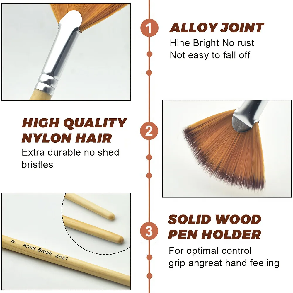 5/10-pcs Fan Paint Brush Set- Soft Nylon Bristles- Wooden Handles- for Acrylic, Watercolor, Oil & Gouache Painting - Image 5