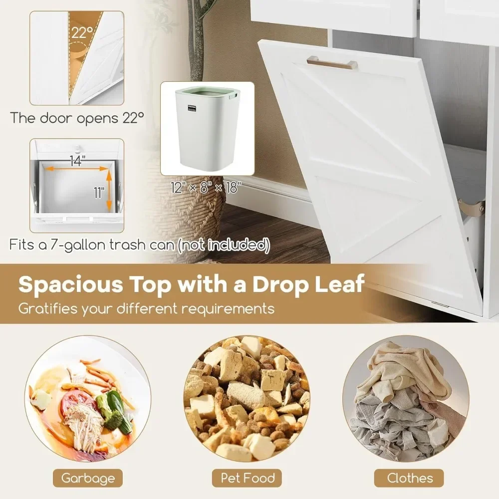 Rolling Kitchen Island- Trash Can Storage Cabinet- Drop-Leaf Breakfast Bar Table- Towel Holder- 2 Drawers and Door Racks - Image 5