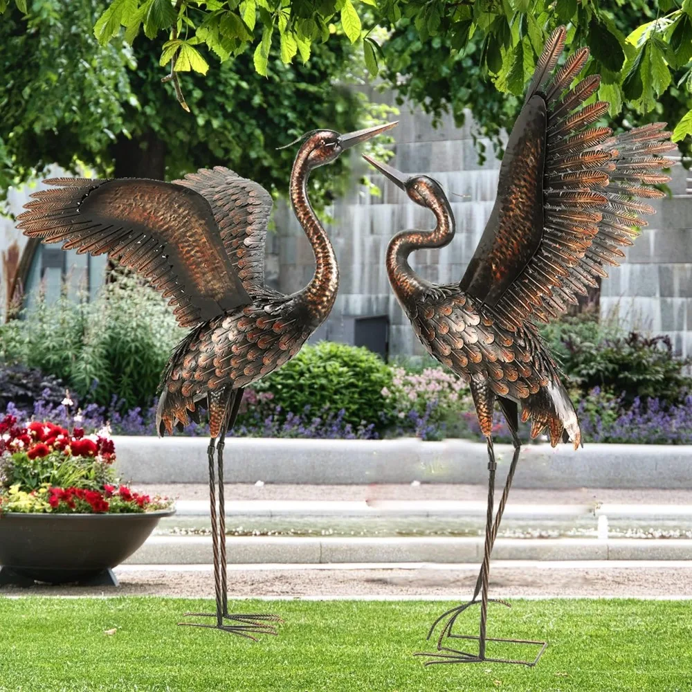 Blue Heron Metal Garden Statues- Set of 2- 46" - Image 2