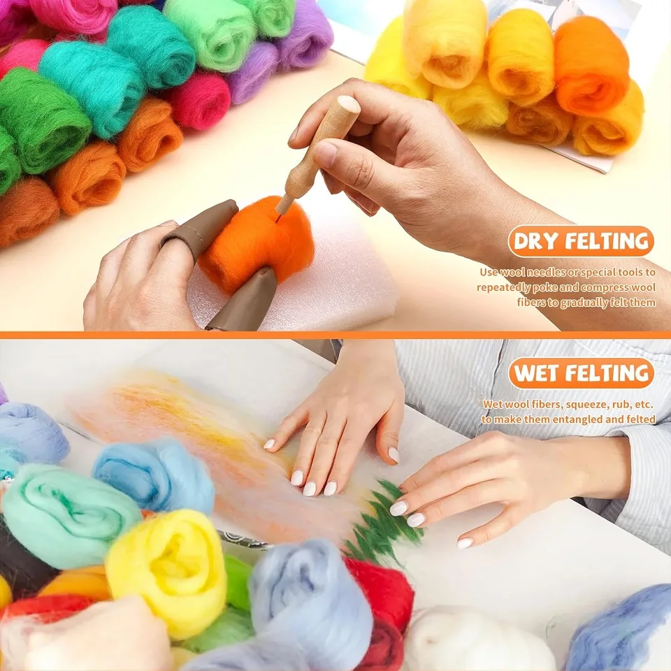96-Pcs Wool Roving Yarn- Multicolor- Doll Making- Hand Spinning- Wool Wet and Dry Felting - Image 4
