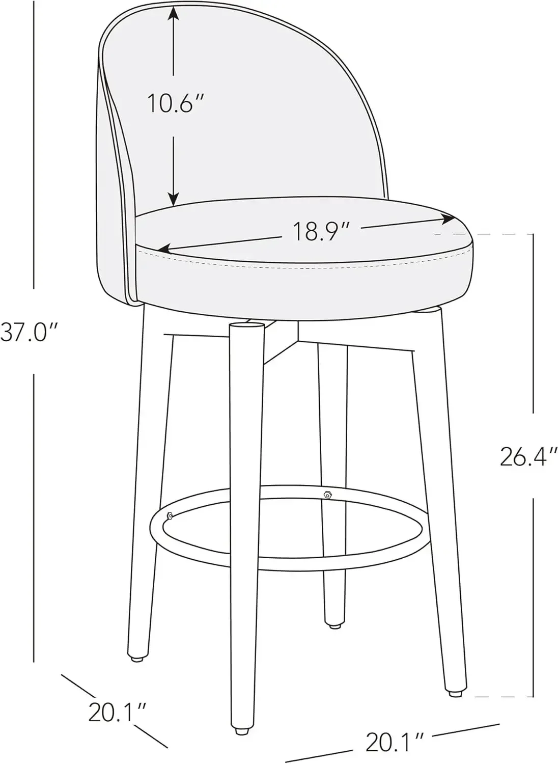 Set of 2 Counter-Height Bar Stools- FSC Certified Swivel Barstools for Kitchen Island- 26.4" H Seat Height- Linen Fabric - Image 3