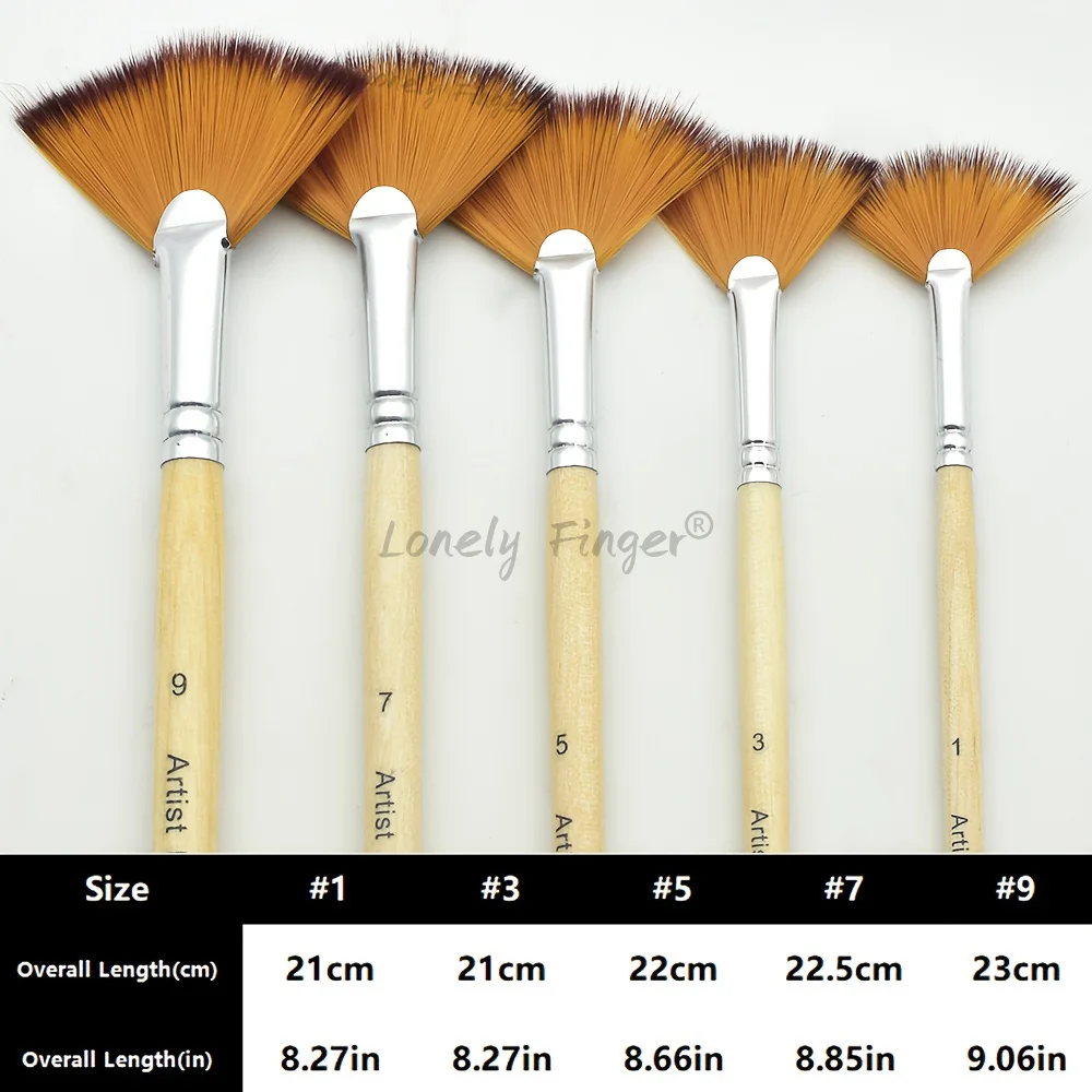 5/10-pcs Fan Paint Brush Set- Soft Nylon Bristles- Wooden Handles- for Acrylic, Watercolor, Oil & Gouache Painting - Image 2