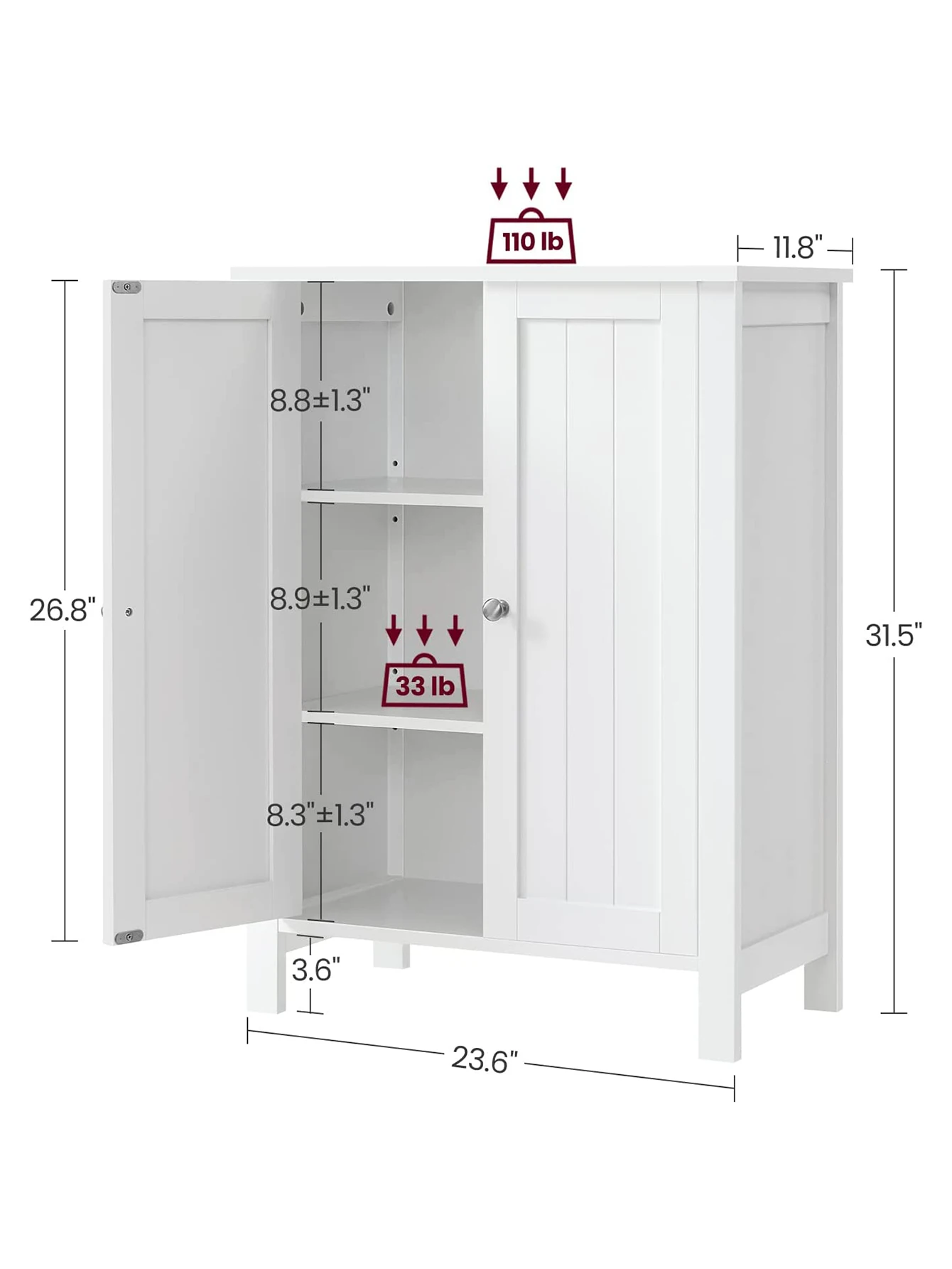 Storage Cabinet- Storage Unit With 2 Adjustable Shelves- Freestanding - Image 2