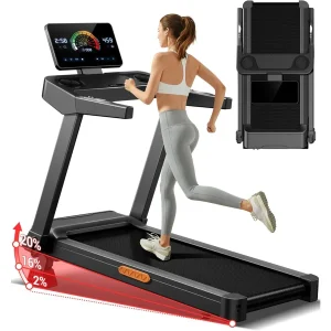 Fitness Treadmill with 3-Level Incline- Auto Folding with Pulse Sensors- 400 LBS Capacity