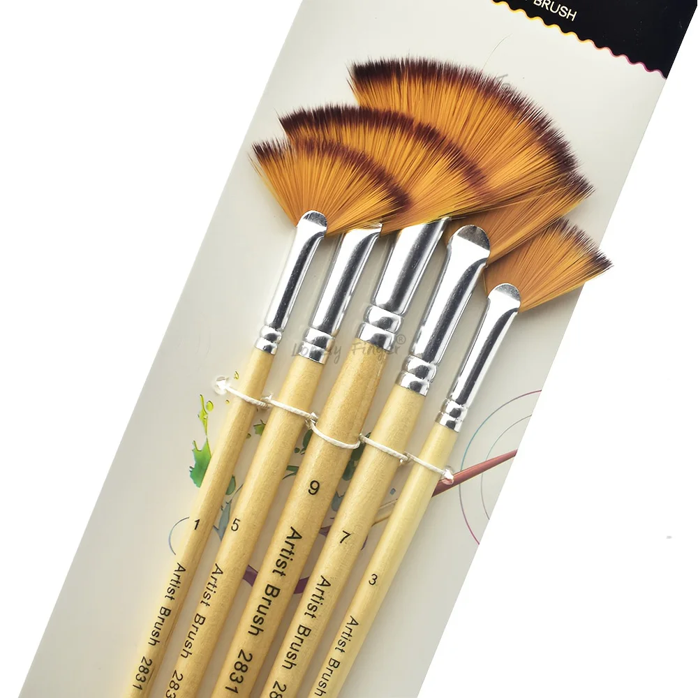 5/10-pcs Fan Paint Brush Set- Soft Nylon Bristles- Wooden Handles- for Acrylic, Watercolor, Oil & Gouache Painting - Image 6