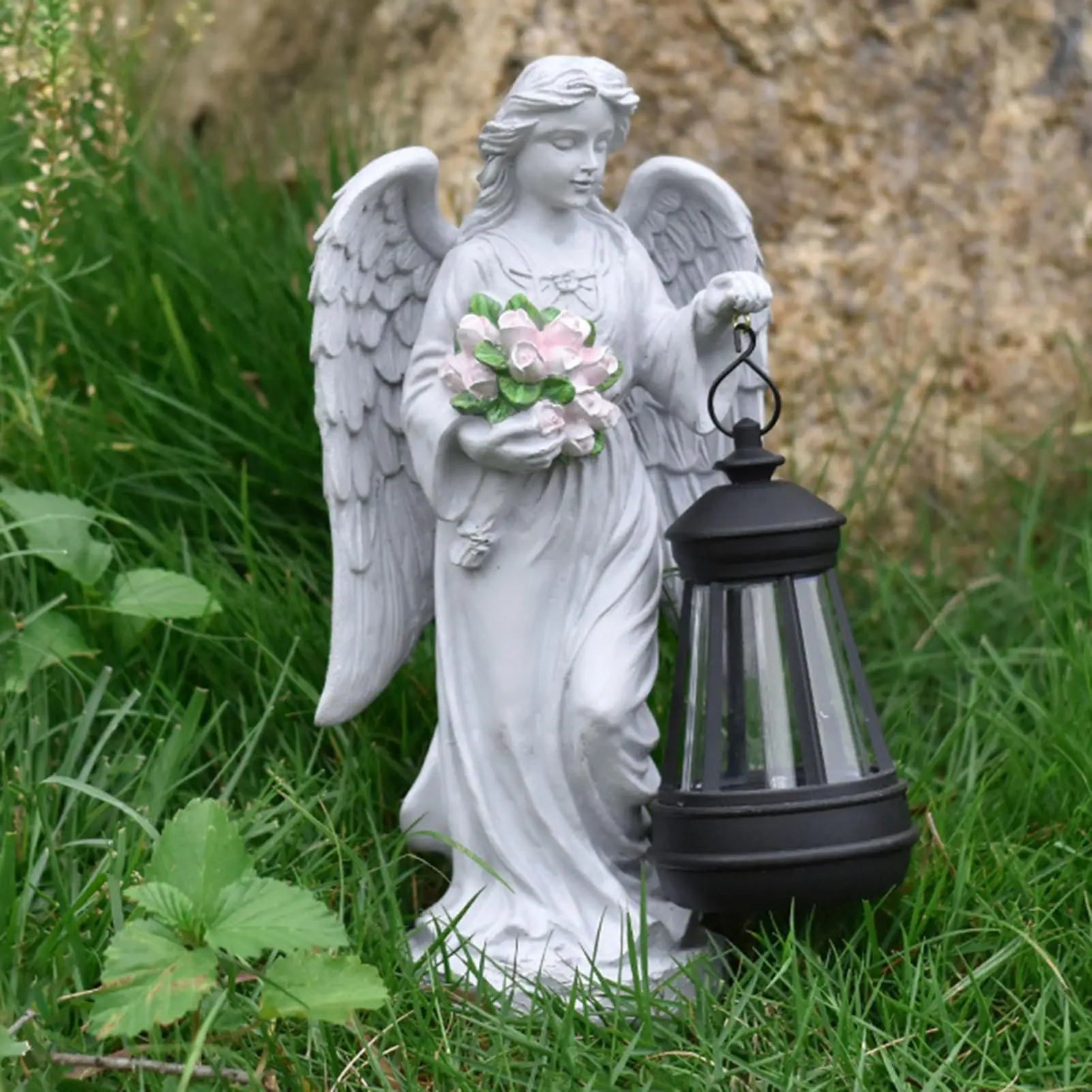 Angel Sculpture- Decorative Resin Statue- Solar Lantern For Patio, Yard, Backyard, or Garden
