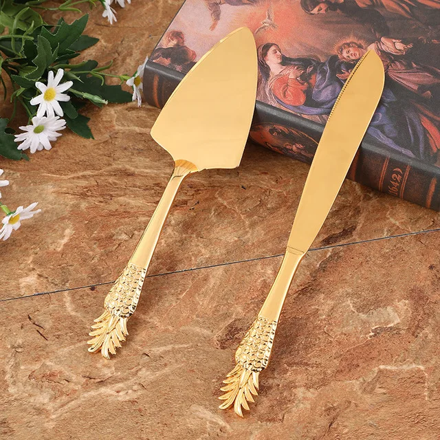 Wedding/Home Cake Knife And Server Set- 2-PCS Gold Cake Cutting Utensils- Engraved Cake Cutter and Serving Spatula for Wedding Party- 10 Styles - Image 7