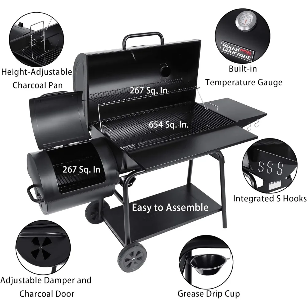 Royal Gourmet Charcoal Grill and Offset Smoker- BBQ Grill with 1200 Sq. In. Cooking Area for Large, Even Cooking - Image 5