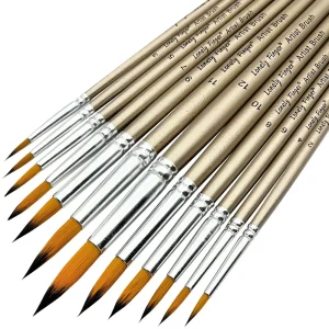 12-pcs Professional Round Artist Paint Brush Set- Soft Synthetic Nylon Hair- Pointed Tip- Acrylic and Watercolor