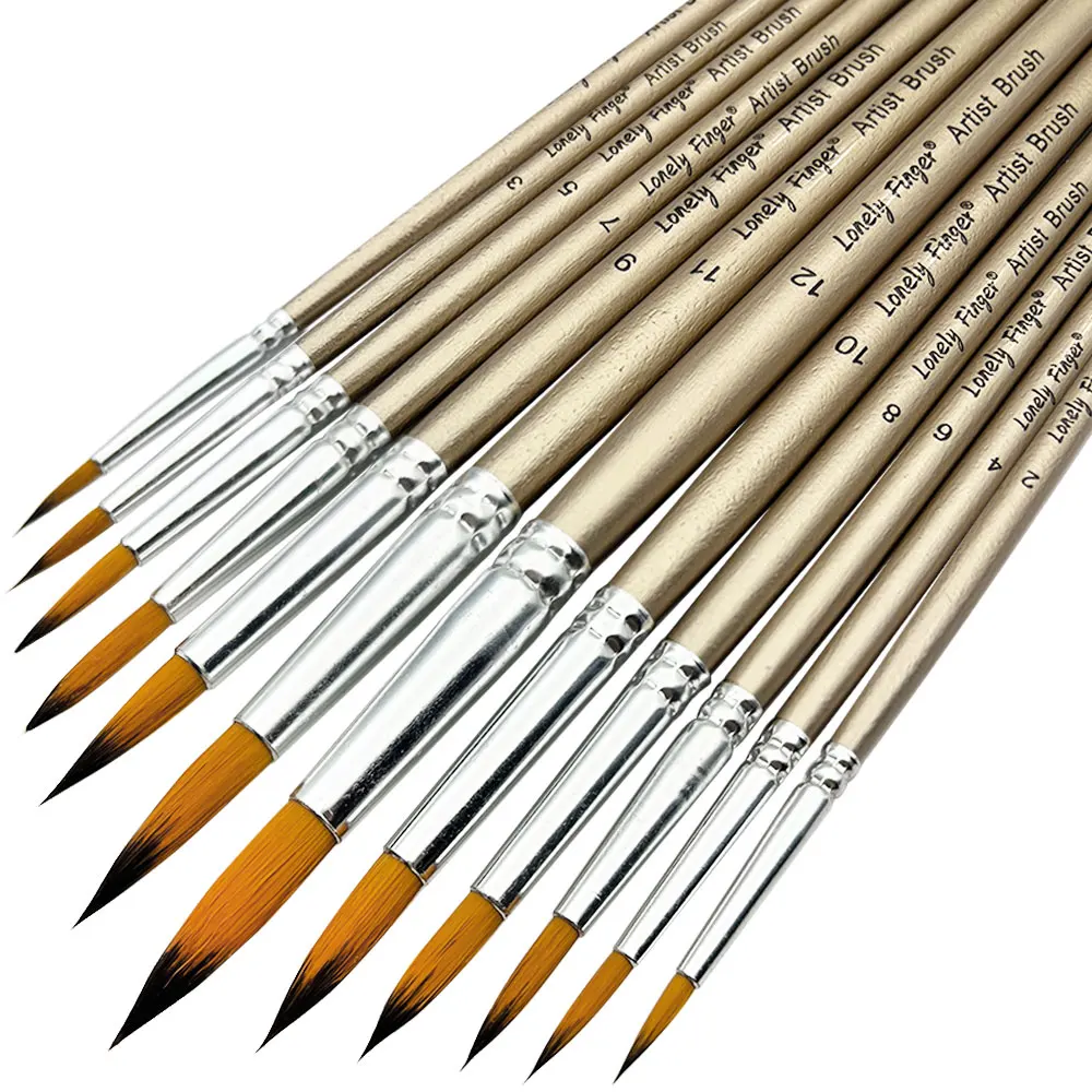 12-pcs Professional Round Artist Paint Brush Set- Soft Synthetic Nylon Hair- Pointed Tip- Acrylic and Watercolor