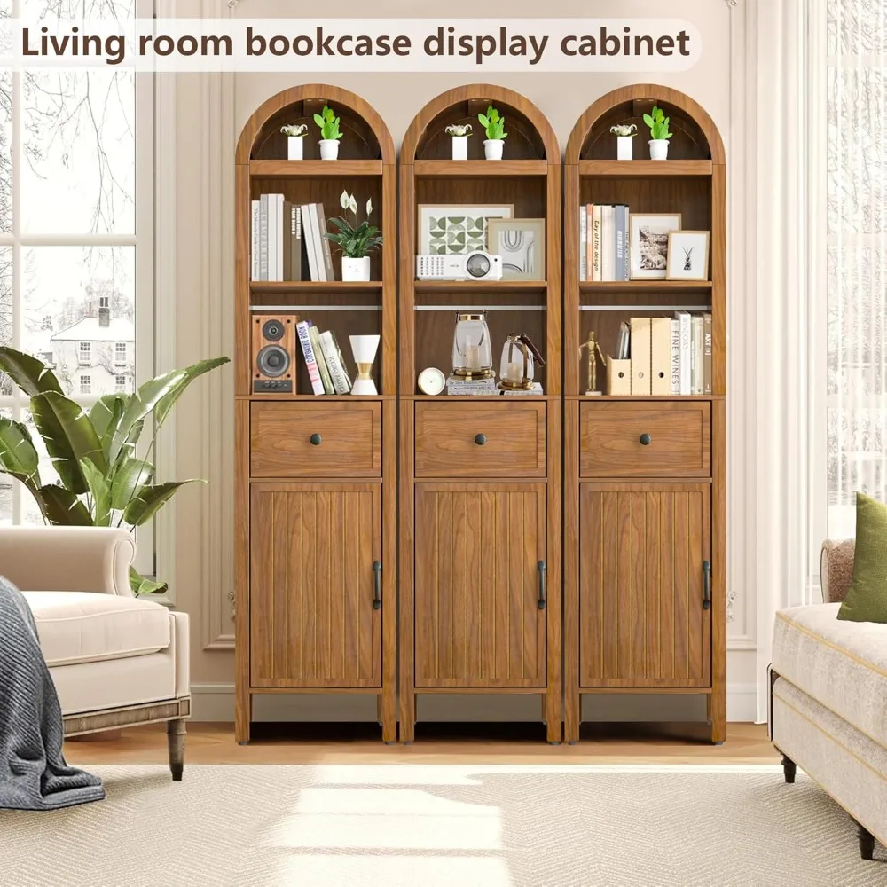 64" Tall Storage Cabinet- Adjustable Shelves- Tall, Narrow Arched, Freestanding Tower Cabinet with Fluted Door - Image 3