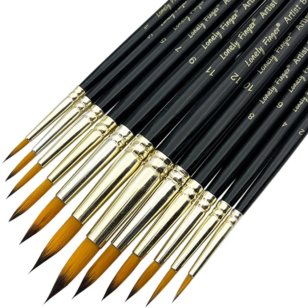 12-pcs Professional Round Artist Paint Brush Set- Soft Synthetic Nylon Hair- Pointed Tip- Acrylic and Watercolor - Image 9