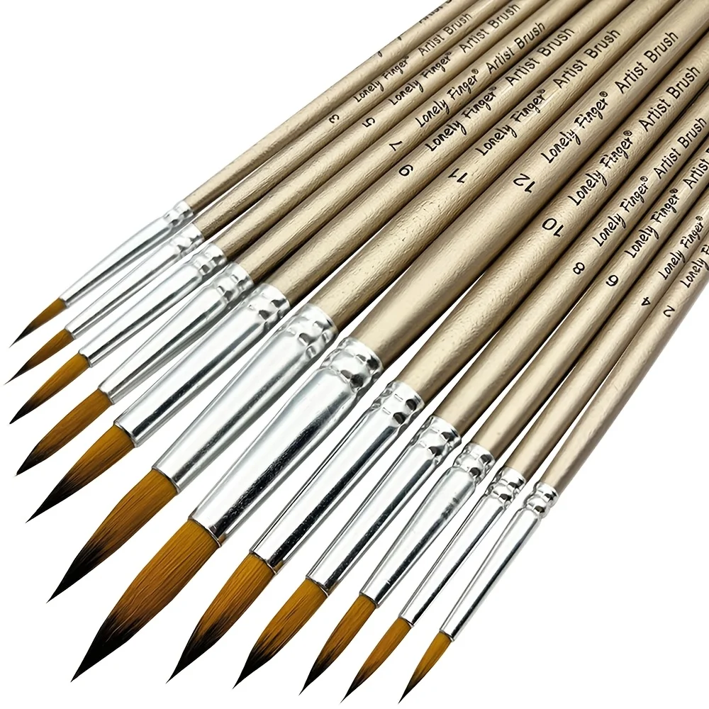 12-pcs Professional Round Artist Paint Brush Set- Soft Synthetic Nylon Hair- Pointed Tip- Acrylic and Watercolor - Image 8