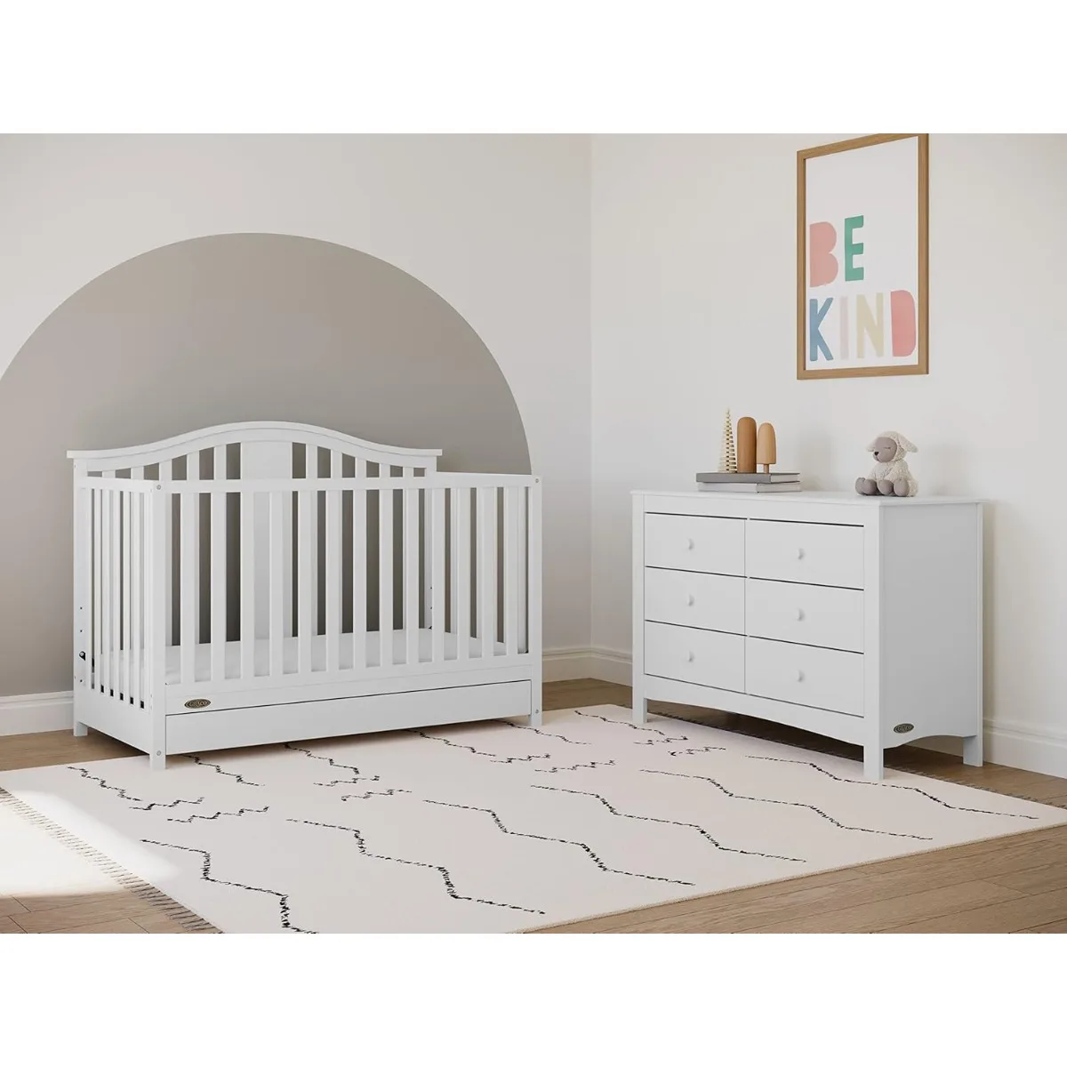 White 4-in-1 Convertible Crib and Drawer Combo- Newborn to Toddler to Full Size Bed - Eco-Friendly Nursery Solution - Image 3