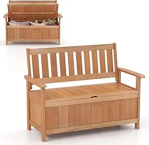 48-Inch Patio Storage Bench- Wood Storage Loveseat with 34.2 Gal Inner Space- Large Deck Box w/Slatted Backrest- Indoor Entryway - Image 7