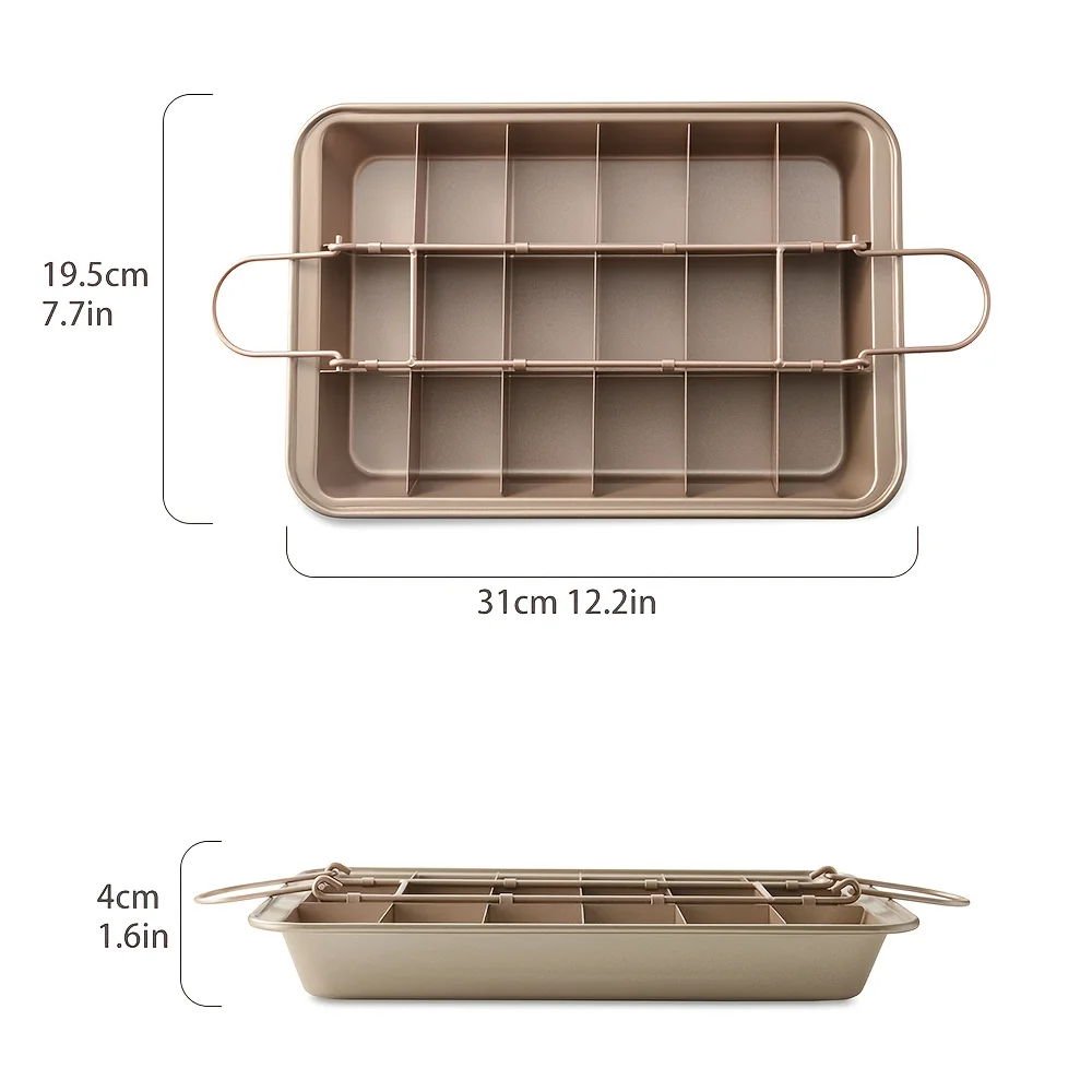 2-pc Brownie/ Cake Baking Pan- Non-Stick Carbon Steel- 31*20*4cm- Square Divided Grid Brownie Pan - Image 4