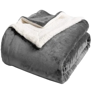 Sherpa Fleece Bed Blanket- Super-soft, Plush, Warm and Cozy, Microfiber Blanket/ Couch Throw-Reversible- 2 Sizes