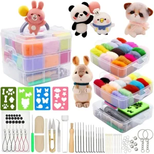 Needle Felting Kit- 109-PCS Set Wool Roving- 36 Colors- Felt Tools and Storage Box- Needle Felting Starter Kit