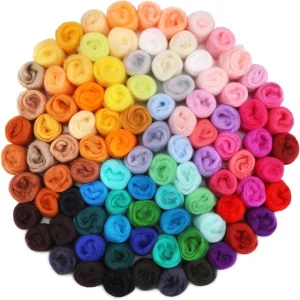 96-Pcs Wool Roving Yarn- Multicolor- Doll Making- Hand Spinning- Wool Wet and Dry Felting